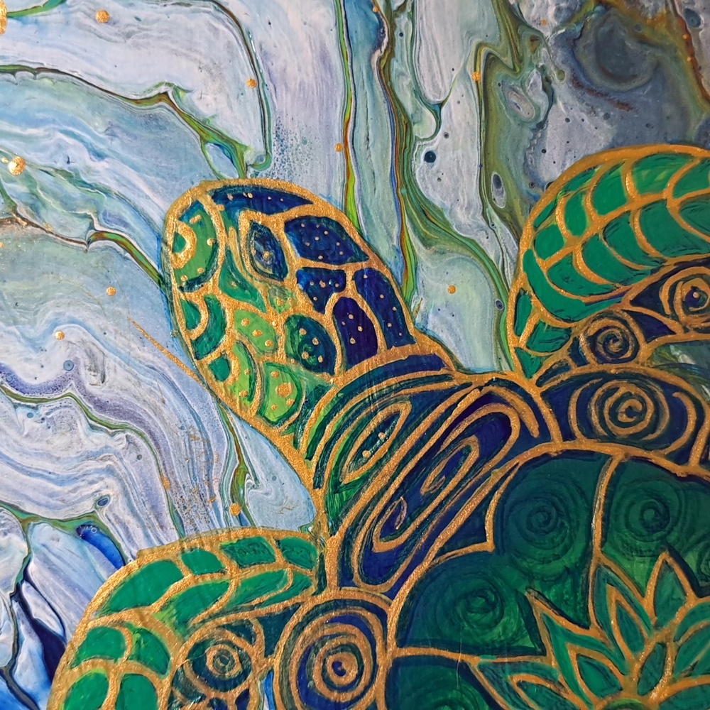 Hand Crafted Sea Turtle Fluid Wall Art Painting - Picture 8 of 15